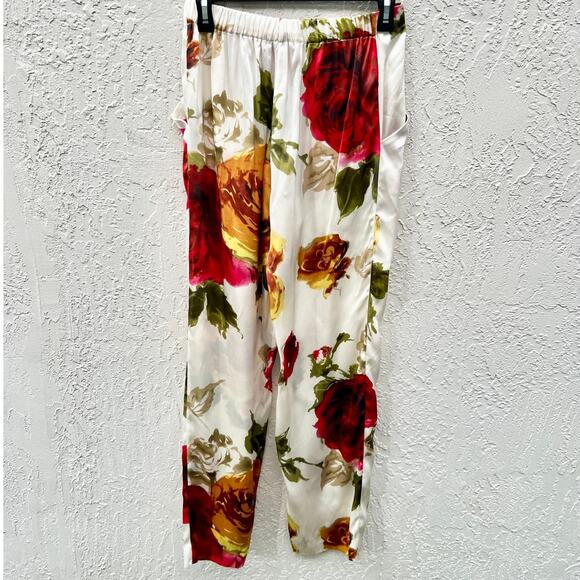 Harvey Faircloth High Rise 100% Silk Floral Print Pants Cream Women's Size US 4 - Picture 5 of 6